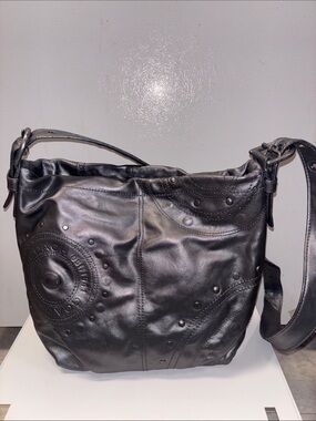 Coach Black Studded Leather Hobo Shoulder Bag